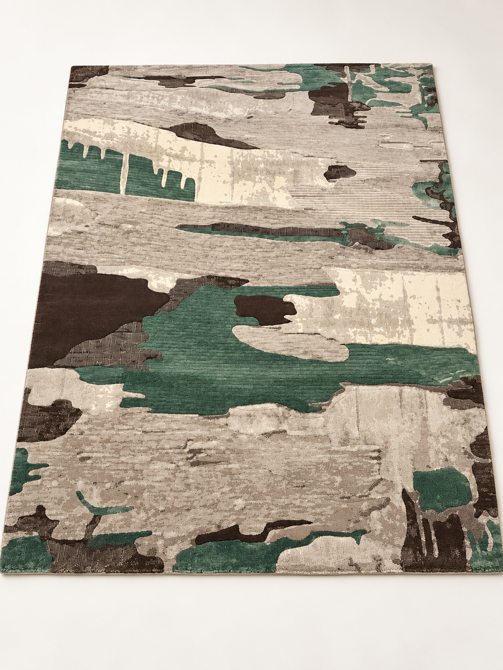 Teal & Grey Abstract Modern Area Rug – overhead view