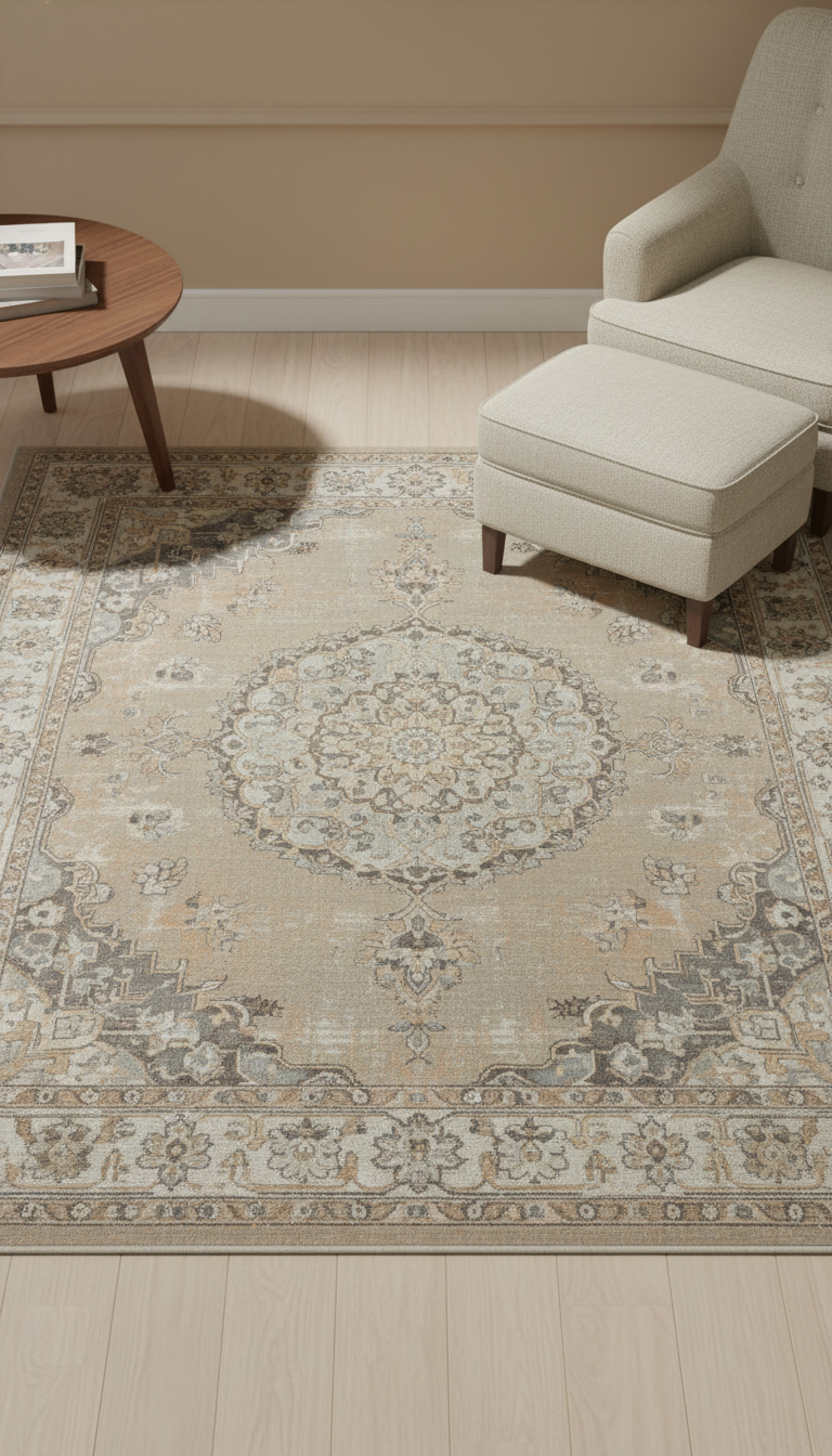 Faded walnut medallion rug