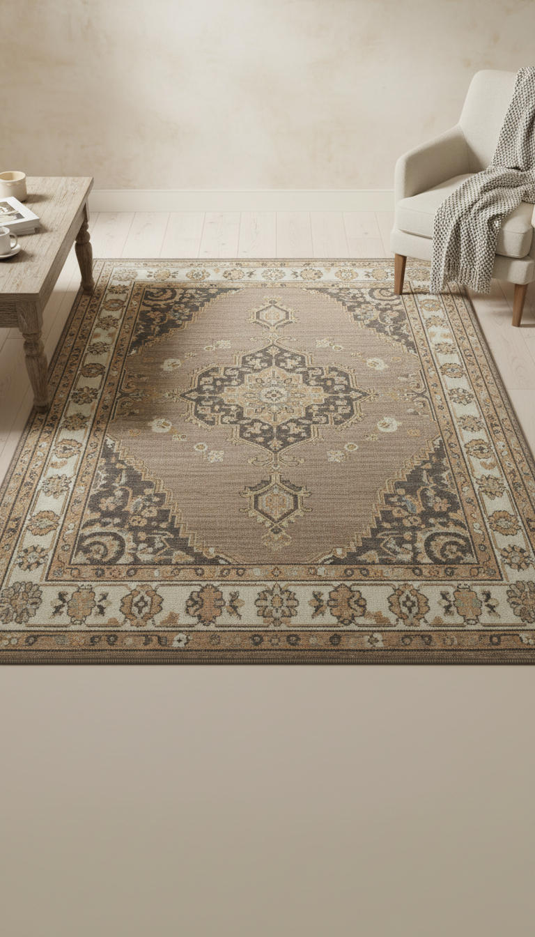 Aged chestnut palace border rug